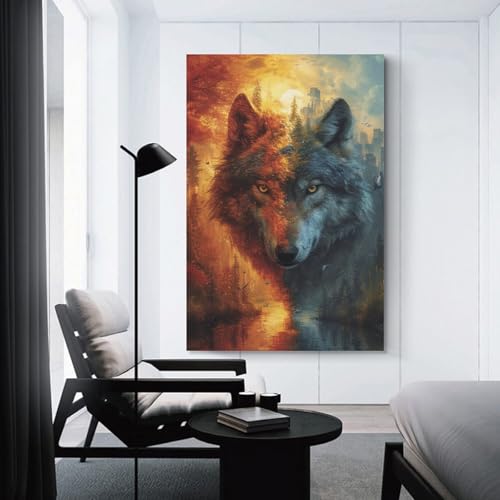 Lienzo de lobo de 50x75cm para transformar la pared de tu dormitorio principal 3