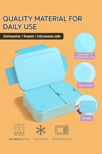 Image of daiDokoro 3 Compartment Bento Lunch Box with Removable Containers | Compact Leak-Proof, Microwave & Dishwasher Safe Tiffin for Office Use, School & Travel (Dark Blue, 1040 ML)