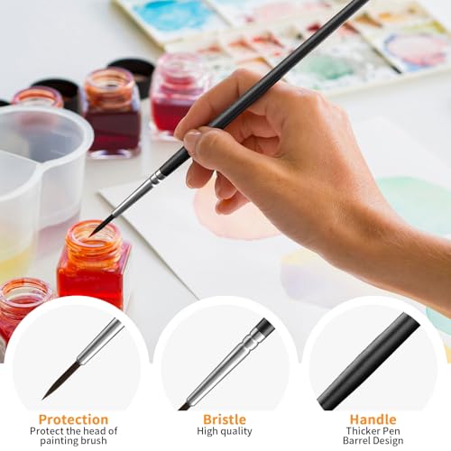 Set de 60 pinceles finos para detalles Tiny Detail Paint Brushes ZRLEI tamaño #0, #00, #000 para pintura acrílica, acuarela y óleo miniatura 3