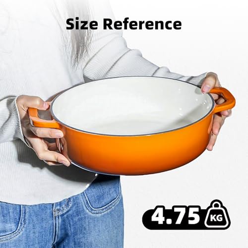 HomeVSS 5.5-Quart Enameled Cast Iron Dutch Oven with Lid & Dual Handles – Heavy-Duty for Bread Baking, Braising, Stews, Roasting, Oven & Induction Compatible, Orange — view 4