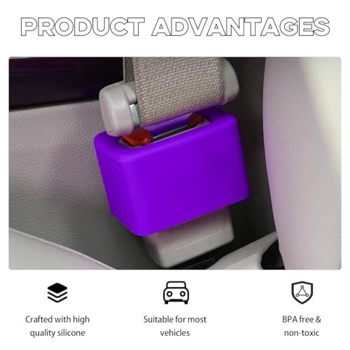 Image of Augeny 2 PCS Seat Belt Buckle Holder, Silicone Auto Rear Seatbelt Buckle Booster to Makes Receptacle Stand Upright for Easy Access, Universal Vehicle Seatbelt Buckle for Kids (Purple)