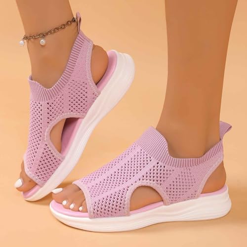 Sandalias de mujer modernas de estilo plano informal con tejido de malla para el verano 4