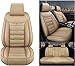 tbbwd Car Seat Cover Sets for VW Polo New Polo GTI Plus TSI Cross Fresh, Full Set Pu Leather Car Seat Covers, Breathable Wear Resistant Waterproof Seat Covers Airbag Compatible,Beige