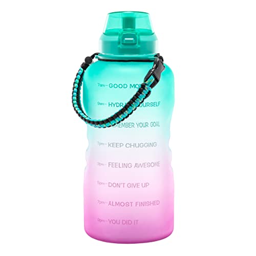 HOUSENLuxury 1 Gallon/128oz Motivational Water Bottle with Time Maker and Paracord Handlle & Straw, Large Sports Water Bottle BPA Free Leakproof Lid for Fitness and Outdoor Sports