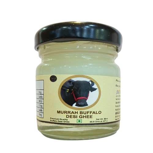 Image of Shahji Premium Buffalo's Desi Ghee Desi Bilona Ghee Noni Ghee Grass fed Murrah Buffalo Traditional Method Improves Bone Health and Digestion (Pack of 1-45.5 ML /50 GMS)