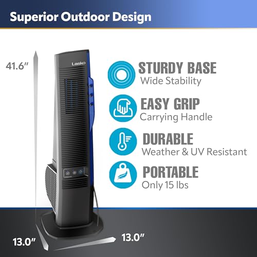 Lasko Misto Outdoor Misting Tower Fan, 4-Speeds, Internal Oscillation, for Decks, Patios and Porches, Black, YF300, Large