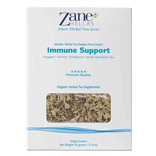 ZANE HELLAS Finest Herbal Teas. Immune Support. Oregano, Hartig, Echinacea, Griekse Bergthee. Immune Booster voor ondersteuning het hele jaar door immuniteit en koude seizoenen. 3.18.oz - 90 gr.