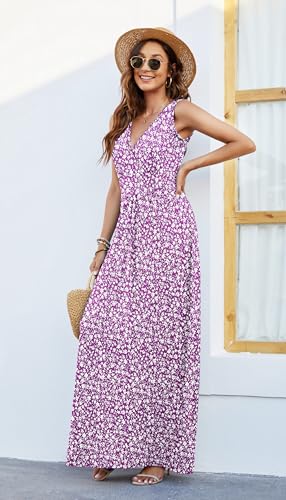 Image of AUSELILY Maxi Dresses for Women Summer Casual Sleeveless V Neck Wrap Dress | Sleeveless Long maxi dress with wrap V neck & side pockets, for formal cocktail, beach & casual daily wear