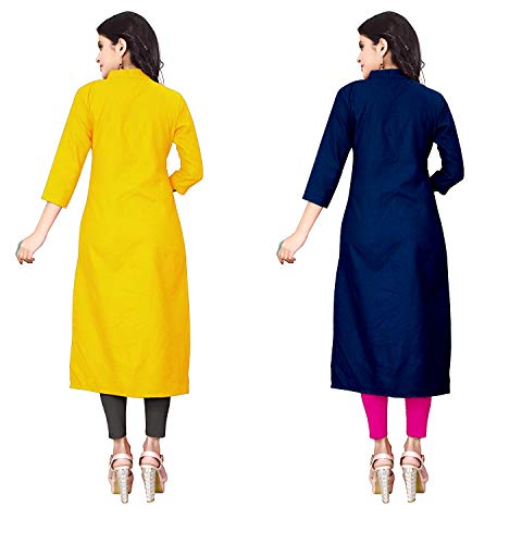 Image of NATEK Women's Cotton Straight Plain Kurtis Combo Pack of 2