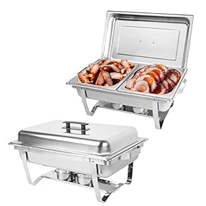 Chafing Dish Buffet Set of 2, 8QT Stainless Steel Rectangular Chafers and Buffet Warmer Sets for Catering, Foldable Complete Set w/Half Size Food Pan, Lid, Fuel Holder for Event Party Holiday