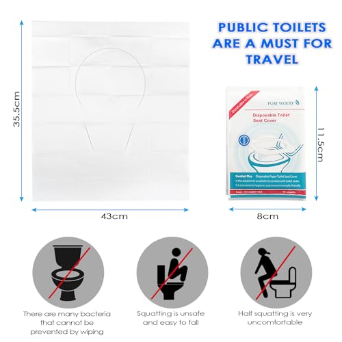 Eckerdromk 60 Stück Toilettenauflage Einweg, Einweg Toilettensitzbezüge Papier, Spülbare Toilette Auflage, Kinder und Erwachsene WC Sitzauflage für Unterwegs Öffentliche Toiletten (43x35.5cm)