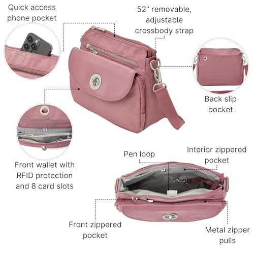 Image of Baggallini Calais Crossbody Bags for Women 10x7 Lightweight Water-Resistant Travel Purse, RFID & Interior Organization