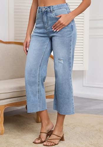 Women's Wide Leg Jeans High Waist Straight Leg Stretchy Ripped Jeans for Womens4