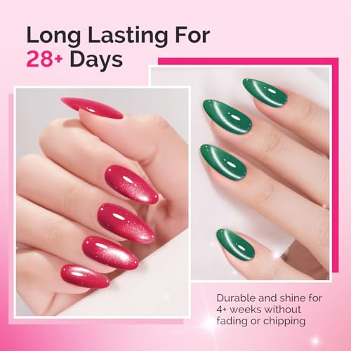 Image of MelodySusie Velvet Gem Red Green Cat Eye Set Cat Eye Gel Nail Polish Set 6 Pcs, 0.26 Fl Oz Glitter Holographic Magnetic Nail Polish with Magnet, UV Nail Polish for Nail Art Manicure Salon DIY at Home
