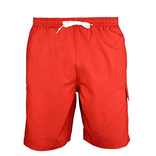 Piped Guard Swim Trunks (Red, Small) #TOP2