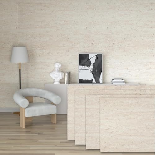 Lovableguy 3D Faux Stone Wall Panels 24"x48",Flexible MCM Travertine Wall Covering Cladding Sheets,Indoor Home Decoration for Ceiling,Living Room,Bedroom,Fireplace,4PC