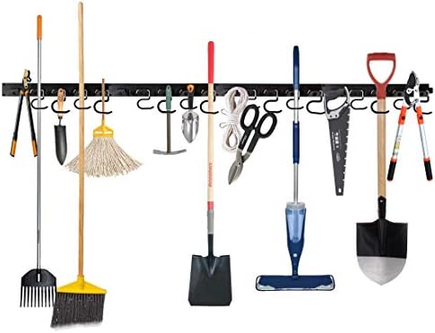 Twinkle Star Upgrade 64 Inch Garage Tool Organizer Wall Mounted, Mop Broom Holder Adjustable Storage System, Wall Holders for Garden Tools, Heavy Duty Tool Hanger with 16 Hooks 4 Rails