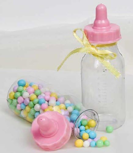 4-1/2 Pink Lid Baby Bottle Shower Favors 24-pcs pkg