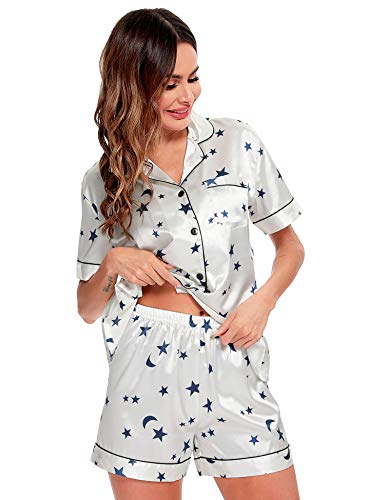 Image of SWOMOG Pajamas Set Short Sleeve Sleepwear Womens Button Down Nightwear Soft Pj Lounge