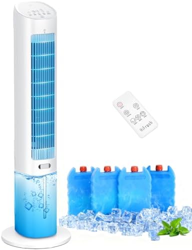 HIFRESH 100CM Tower Fan w/Cooling Function, Aroma Diffuser, Touch & Remote, 4 Modes & 3 Speeds, 26Ft Air Throw, 12H Timer, 4 Ice Packs, Auto Rotation, Low Power Consumption Tower Fan for Room Home