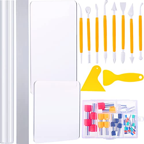 54 Pieces Polymer Clay Tool Kit 40 Stainless Steel Polymer Clay Cutters 8 Plastic Clay Tool 2 Acrylic Sheets 2 Backing Board 1 Plastic Scrapers Clay Roller 1 Blade with Storage Case for DIY Clay Craft
