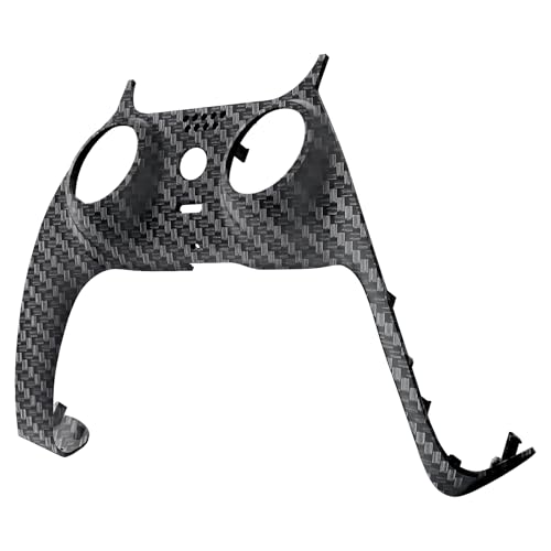 eXtremeRate Black Silver Carbon Fiber Decorative Trim Shell Compatible with p s 5 Controller, Soft Touch Replacement Clip Shell, Custom Plates Cover Compatible with p s 5 Controller with Accent Rings - Thumbnail 3