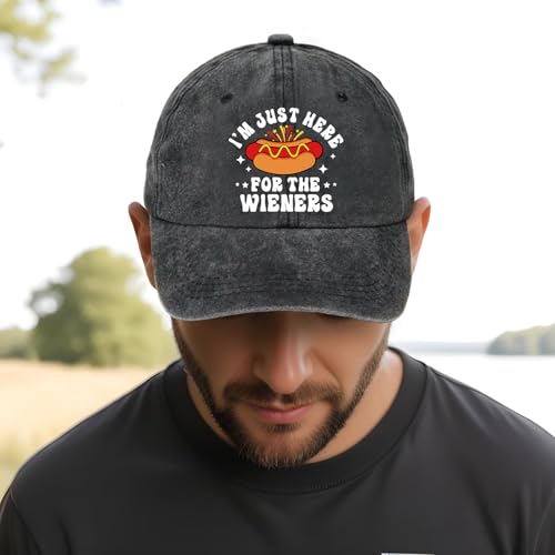 Image of Unisex Adult Black Baseball Cap, One Size Fits Most Cotton, Funny Hot Dog Design, Sun Protection, Moisture Wicking