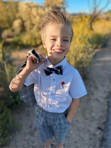 Image of LOLANTA Boys 4PCs Summer Suits, Short Suit Set for Wedding Ring Bearer Outfits Dress Clothes Vest Shirt Shorts Bow Tie