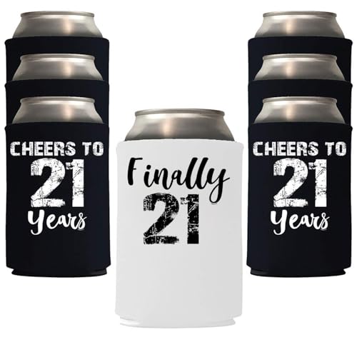 Finally 21 Cheers to 21 Years Twenty First Can Coolie Holder 21st Birthday Decorations 21st Birthday Gift Best 21st Birthday Gifts For Men Party Favors Happy 21st Birthday Decorations(Black/White, 12)