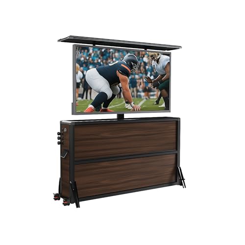 Outdoor TV Lift Cabinet for 45-55” TVs – Waterproof Motorized TV Stand for Patio, Deck, Backyard – Weatherproof Outdoor Entertainment Center – Wooden Finish TV Storage Solution (55in)