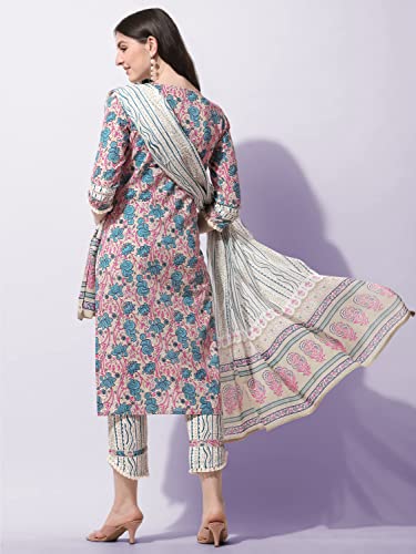 Image of MIRCHI FASHION Pure Cotton Floral Printed Kurta Set with Dupatta | 3 Piece Straight Fit Kurta Pant Set | Ethnic Office Wear Salwar Suit for Women