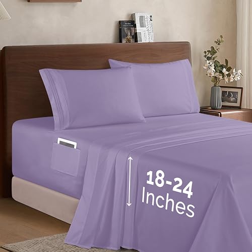 Elegant Comfort Luxury 1500 Premium Hotel Quality Microfiber 4-Piece Sheet Set - Soft, All Around Elastic 18-24 Inches Deep Fitted Sheet - Extra Deep Pocket Sheets, Full, Lavender