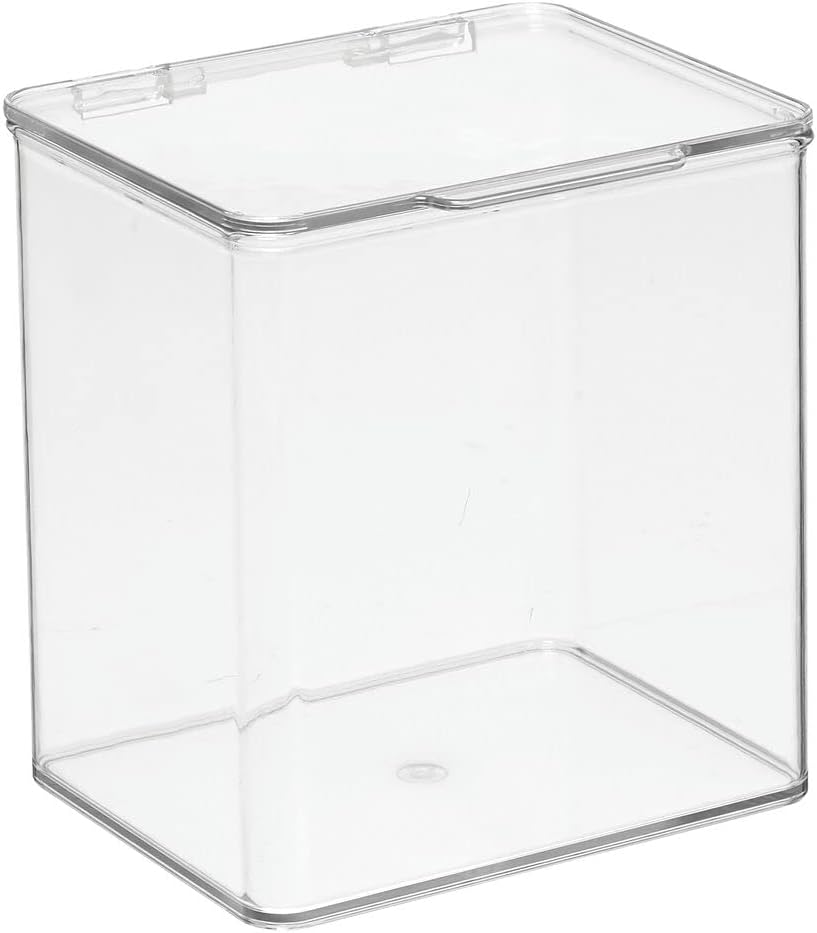 mDesign Plastic Stackable Home, Office Supplies Storage Organizer Box with Attached Hinged Lid - Holder Bin for Note Pads, Gel Pens, Staples, Dry Erase Markers, Tape - Clear : Office Products