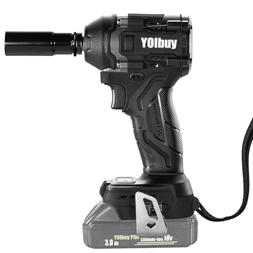 YOIbuy PRO �C���p�N�g�����` �[�d�� �u���V���X���[�^���� Max���t���g���N360Nm ���t�]�̃I�[�g�X�g�b�v���[�h���� 1/2�C���`�p�h���C�u 6.35mm�Z�p�r�b�g���p 4�i���x���� LED���C�g���[�h���� 3/8�C���`�ϊ��A�_�v�^�t�� �}