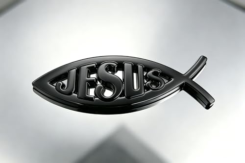 Image of 3D Chrome Emblem Badge Sticker Jesus Fish Decal Stickers Decoration for Car, Truck, Motorcycle, RV, Scooter, SUV, Door, Window (Black Fish)