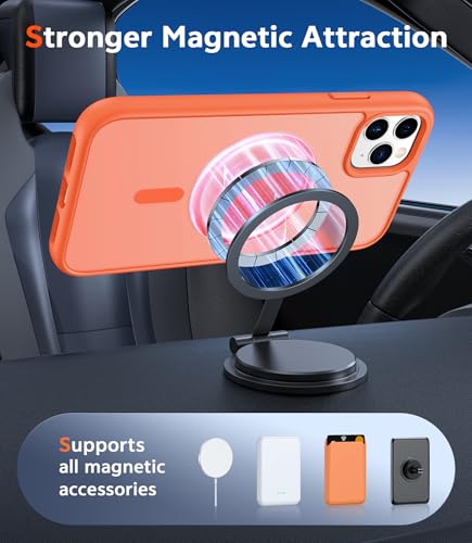 Image of FNTCASE for iPhone 11 Pro-Max Case: Matte Magnetic Phone Cases Compatible with Magsafe Slim Anti Yellowing Military Grade Drop Protection Rugged Protective Translucent Cell Phone Cover (C-Orange)