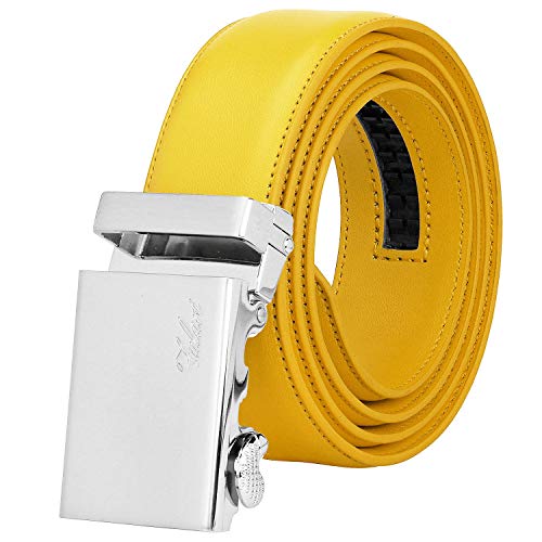 Image of Falari Men Unisex Genuine Leather Ratchet Dress and Casual Belt, Automatic Sliding Buckle, Trim to Fit