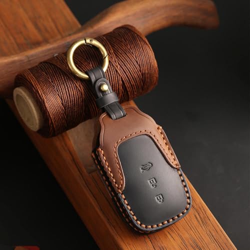 Image of Keyzone Dual Leather Key Cover for Toyota Fortuner, Legender, Land Cruiser, Innova HyCross 3 Button Smart Key (Black-Brown)