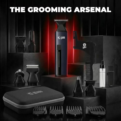 Image of Beardo Godfather Premium Trimmer Kit for Men | Full Body Grooming Kit with 6 Magnetic Attachments | 8000 RPM Motor, 120 Min Runtime, Travel Lock | Self-Sharpening Blades, Aluminium Body | Full Body Trimmer for Men