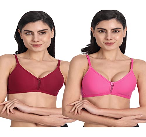 Image of Women's Full Coverage Cotton Blend Bra | Wired Free Lightly Padded Everyday Wear Bras | Soft Breathable Comfortable T-Shirt Bra | Adjustable Straps Lightweight Daily Inner wear for Women Pack of 2