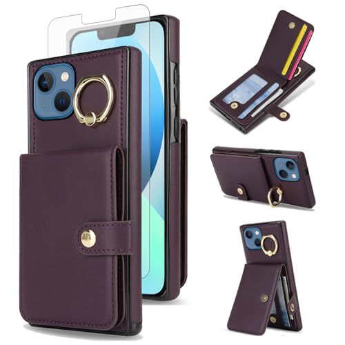 Coque iPhone 13 Mini Asuwish avec protège-écran verre trempé et fente carte rfid