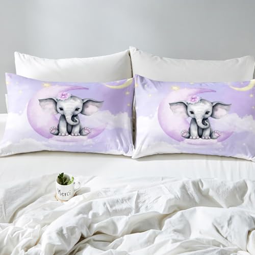 Parure de lit violette motif éléphant lune en polyester doux - 5