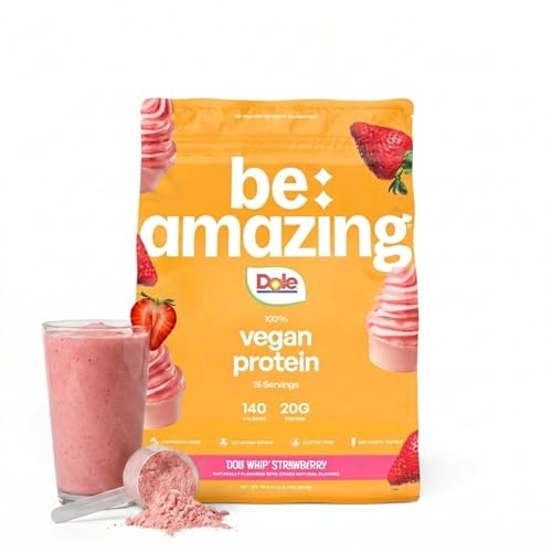 BE AMAZING Vegan Protein Powder Dole Whip Strawberry Flavor Plant-Based Protein Supplement 15 Serves