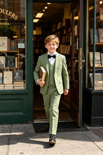 Image of Boys' Formal Suit 5 Piece Slim Fit Suits for Boy Kids Tuxedo Toddler Wedding Ring Bearer Outfit Teen Communion Dress