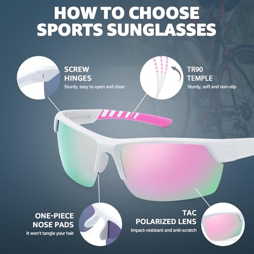 TJUTR Running Sunglasses for Women, Polarized Wrap Around Sun Glasses with UV400 Protection for Sports Cycling Golf TS30803