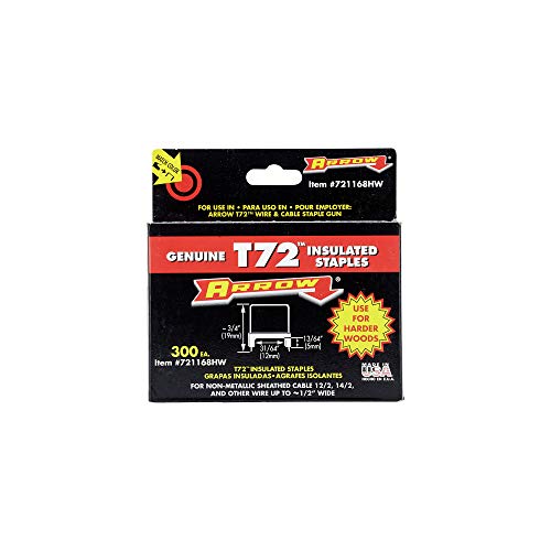 Arrow 721168Hw T72 Heavy Duty Steel Insulated Staples For Installing Cable And Wire In Hard Wood, 13/64-Inch By 31/64-Inch, 300-Pack #TOP3