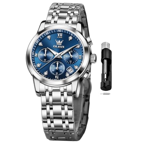 Image of OLEVS Women Watch Multifunctional Two Tone Watch Fashion Business Analog Quartz Ladies Watch Stainless Steel Waterproof Diamond Watch for Women