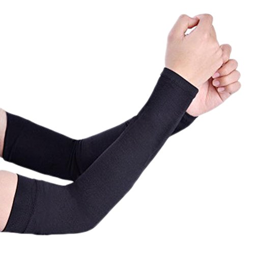 Qinlee 1 Paire Manchettes Manches de Bras Couverture de Main Protection Solaire Anti UV pour Pêche Golf Basket-Ball Vélo-Couleur Noir Cover