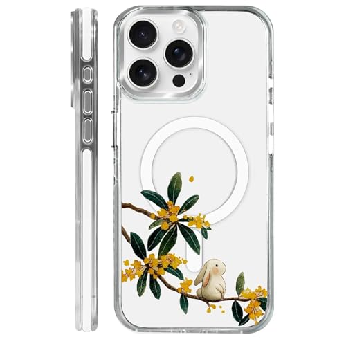 Coque iPhone 15 Pro Max MagSafe rigide au design floral raffiné branches d'osmanthus