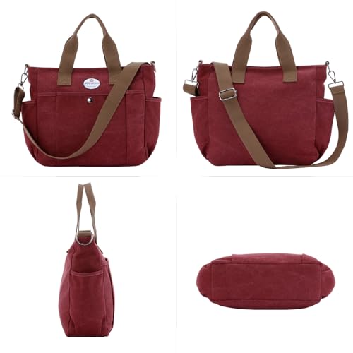 Image of HUA ANGEL Canvas Everyday Tote Bags for Women Medium Crossbody Purses Handbags with Multiple Pockets for Work Travel Beach